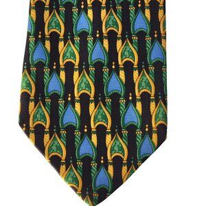 Giulio Desegis Mens Silk Dress‎ Tie Temple Synagogue Graphic Print Blue Green